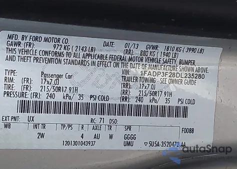 2013 Ford Focus Se from USA, damaged, VIN 1FADP3F28DL235280